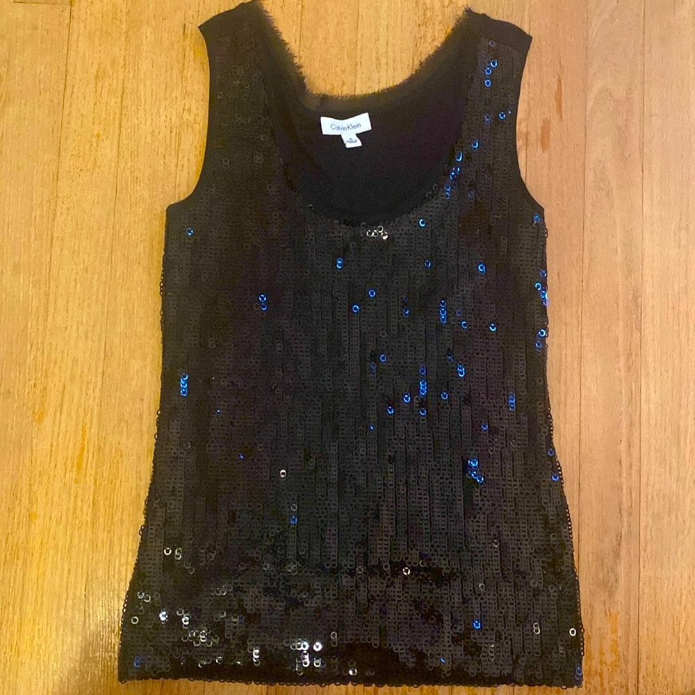 Calvin Klein Black Sequin Scoop Neck Tank - M